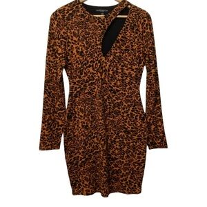 Guess dress leopard pattern cut out neck bodycon jersey brown-orange black Med